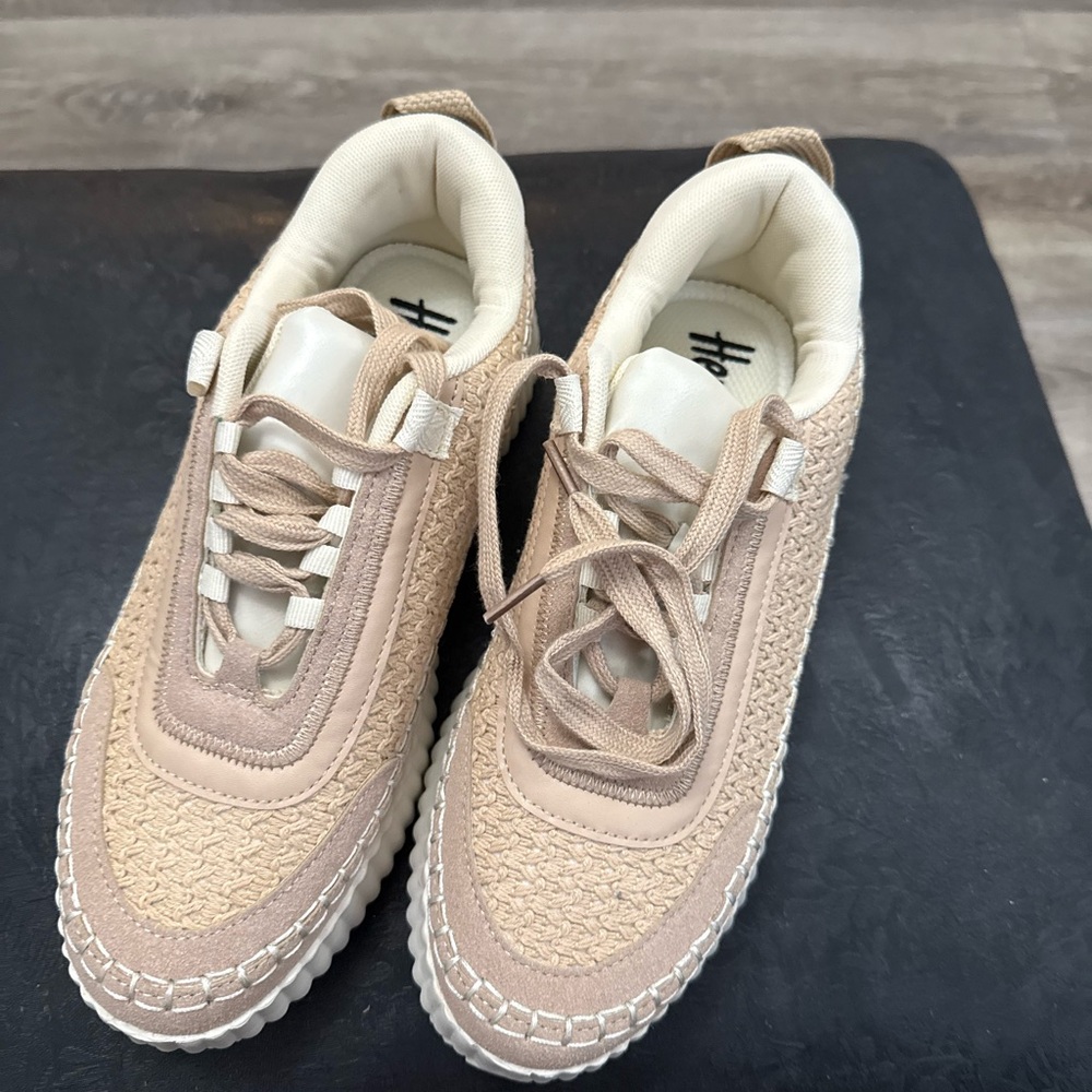 Beige Textured Sneakers